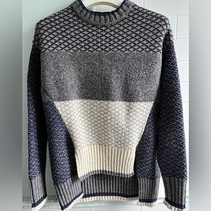 PRABAL GURUNG NAVY BLUE, GREY AND CREAM STRIPED MOCK NECK SWEATER! Size XS